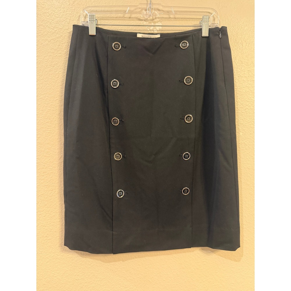 White House Black Market Black Double Breasted Button Front Pencil Skirt Size 6